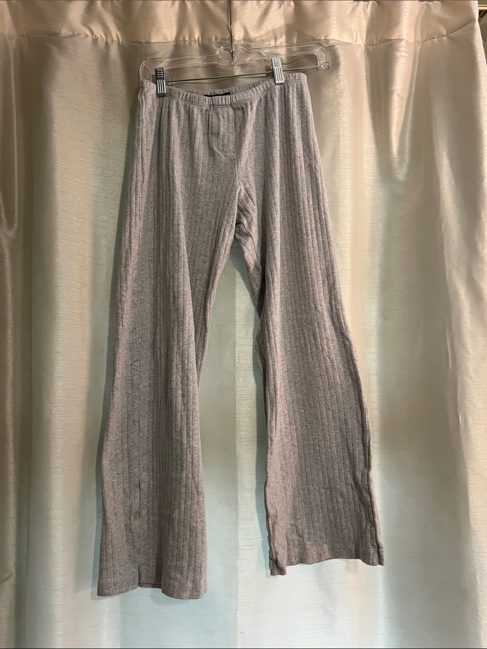 Brandy Melville Light Gray Ribbed Wide-Leg Pants